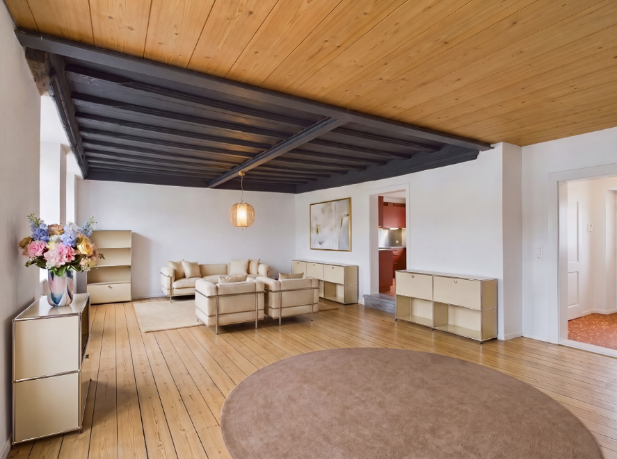 3.5-Zimmer-Eigentumswohnung im EG in historischer Mühle von 1555 mit Gotischer Decke und eigenem Garten – Zunzgen