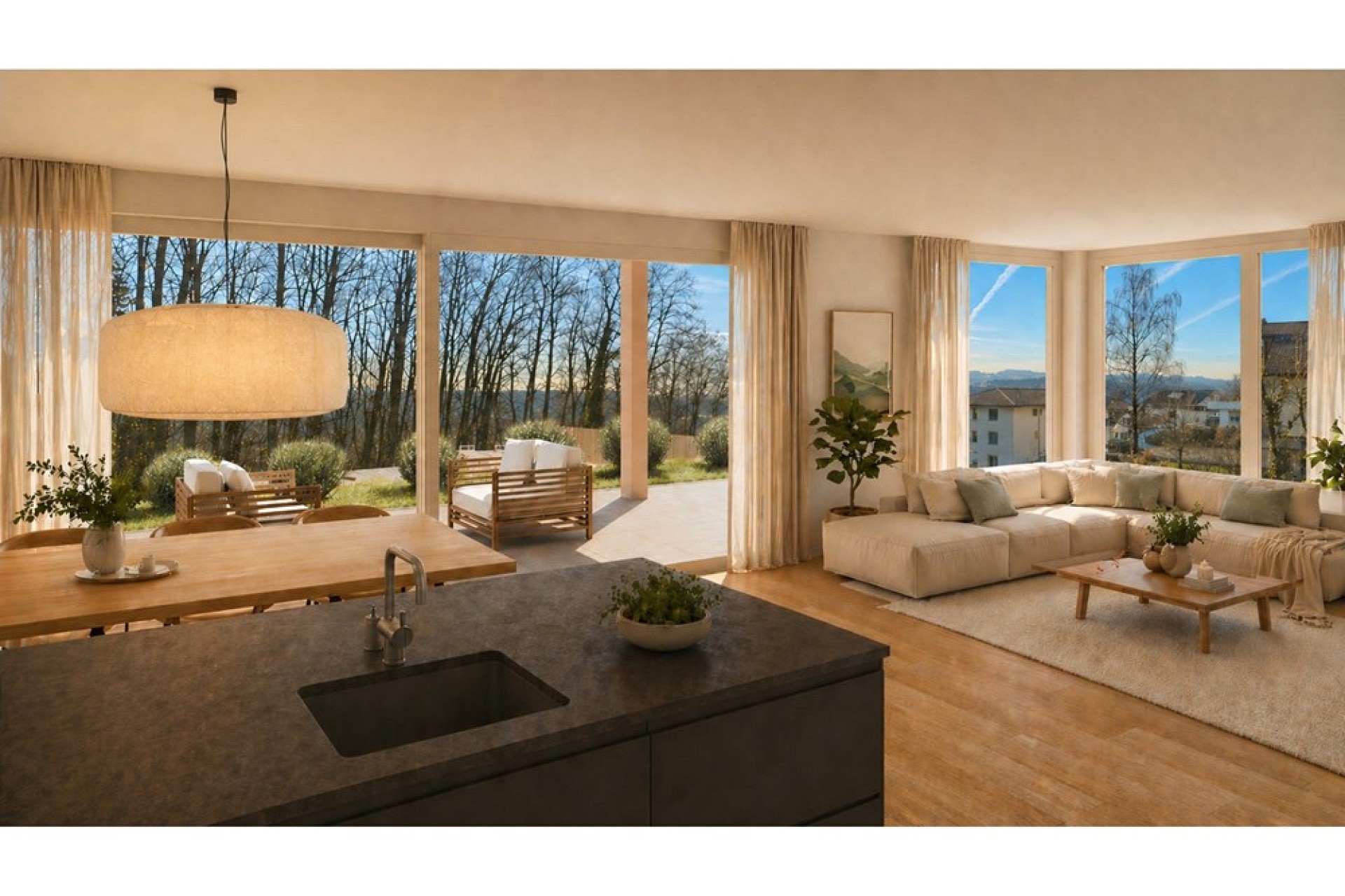 Moderne 51⁄2-Zimmer-Gartenwohnung mit 90 m2 Terrasse – Ruswil